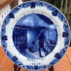 Royal Delft Blue 1918 "KERSTMIS" Plate "Nativity Manger" Christmas Charger